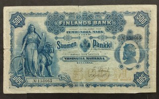 500 mk markkaa 1898, VIIVAT. Kunto ihan ok, noin 3. (KD5)