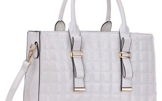 White Patent Quilted Bag With Buckle Detail