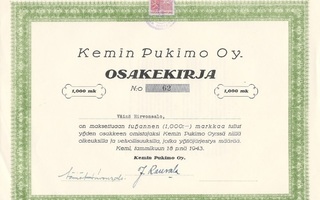 1943 Kemin Pukimo Oy, Kemi osakekirja