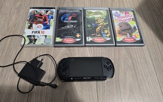 PSP street e1000 käsikonsoli + muutama peli