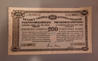 obligaatio Suomen valtio palkinto-oblg.  1939  200mk
