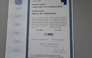 obligaatio Suomen valtio -86 10% 1.000