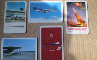 CCCP: Aeroflot 17 erilaista almanakkakorttia vv. 1968-1990