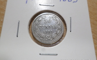 50  penniä  1889  Hopeaa   rahakehyksessä   Kl 7-8
