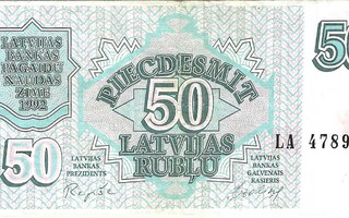 1992 50 LATVIJAS RUBLU KÄYTETTY SETELI LATVIA