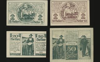 Itävalta Notgeld 5, 10, 20, 50 Heller, Sierning 1920