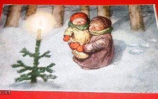 Lapset yön kylmyydessä kynttilän lämmössä  (K8)