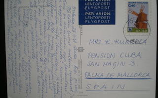 Lentopostikortti Oulusta Mallorcan saarelle v. 1967