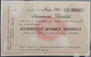 Suomen Pankki 10 Markkaa 1918, Shekki