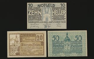 Itävalta Notgeld 10, 20, 50 Heller, Waidhofen 1920