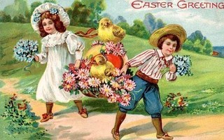 ANTIIKKIKORTTI / Ihanat lapset, tipuja ja kukkia. 1900-l.