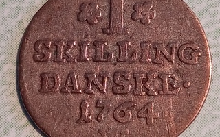 Tanska 1 Skillikng danske 1764, Ag