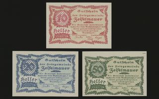 Itävalta Notgeld 10, 20, 50 Heller, Zeiselmauer 1920