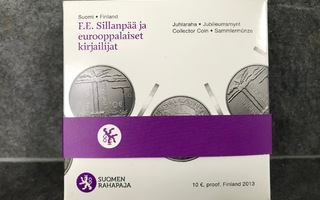 F.E Sillanpää juhlaraha 10€ Proof hopea