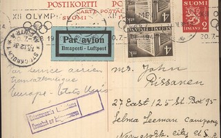 1936 2mk pun. CP-ehiö ja 2x4mk postitalo lentoteitse USAhan
