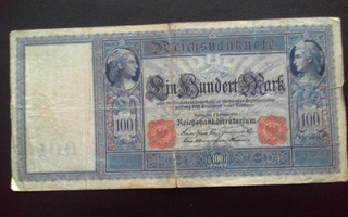 Saksa 100 Mark Reichsbanknote 1908 seteli (129)
