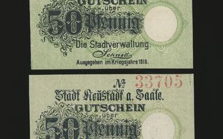 Saksa Notgeld 2 x 50 Pfg, Neustadt a. Saale 1918-19