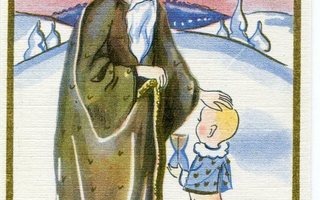 Joulu - Vanha ruotsalainen postikortti - Vanha mies ja poika
