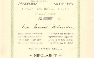 1941 Nikolajeff Oy, Helsinki pörssi osakekirja