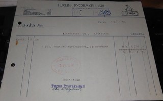 Turku Pyöräkellari Laskulomake 1940 PK300/1