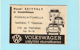 Volkswagen esittely Punkalaitumella 1964 - lehtimainos A5