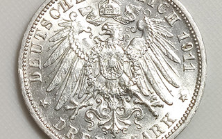 Saksa Württemberg, 3 Mark 1911, Wilhelm II