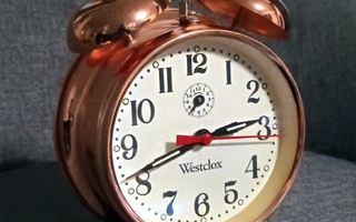 Westclox vedettävä kuparinvärinen herätyskello (retroa)
