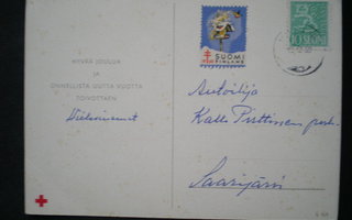 Vanha PR-joulukortti joulumerkillä v. 1960