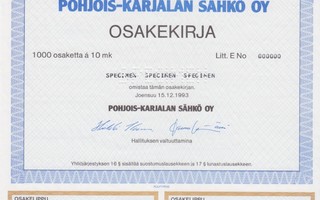 1993 Pohjois-Karjalan Sähkö Oy spec, Joensuu osakekirja