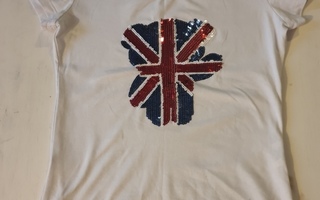 Valk. T-paita, paljeteilla osakuvio Britannian lipusta, 38