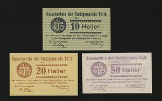 Itävalta Notgeld 10, 20, 50 Heller, Tulln 1920