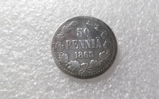 50  penniiä 1865  hopeaa   Paljon mailmaa kiertänyt,