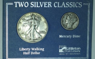 USA Two Silver Classics Walking Liberty Half & Mercury Dime