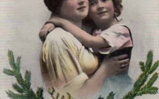 NAINEN / Tytön kädet äidin kaulassa jouluna. 1900-l.