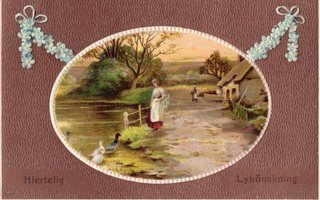 Vanha postikortti -maisema kohokehyksessä