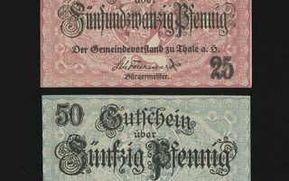 Saksa Notgeld 25, 50 Pfg, Thale 1918