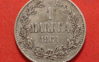 1 markka mk 1864. HARVINAINEN vuosi. OK kunto. (KD47)