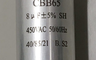 CBB65 8uF kondensaattori, ruuvikiinnitys (uusi)