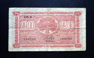20 mk 1922 Litt.C no I0207727 Ryti-Kivikoski