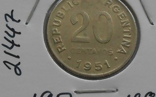 ARGENTINA  20 Centavos  v.1951    KM#48   Circ.