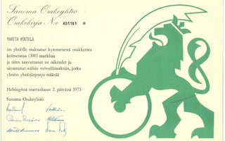 1973 Sanoma Oy, Helsinki pörssi osakekirja