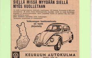 Volkswagen huoltoverkosto - 1965 lehtimainos A5 laminoitu