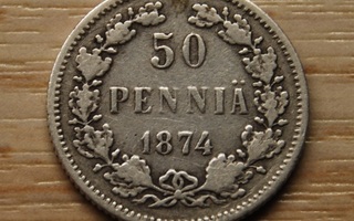 50 penniä 1874 Aleksanteri II , hopea