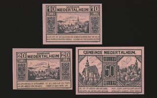 Itävalta Notgeld 10, 20, 50 Heller, Niedertalheim 1920