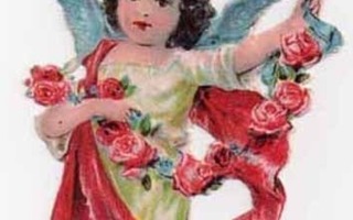 WANHA / Kaunis tumma enkelityttö ja ruusuköynnös. 1900-l.