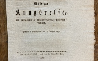 Keisarillinen ilmoitus, 1833, palokunta, Helsinki