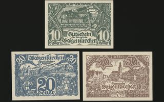 Itävalta Notgeld 10, 20, 50 Heller, Waizenkirchen 1920