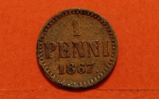 1 penni 1867, heikko kunto, maalöytö ?. (KD31)