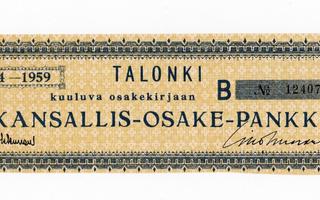 KOP - 1954-1959 - Kansallis-Osake-Pankki osakekirjan talonki