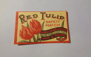 TT-etiketti Red Tulip safety match, made in Finland